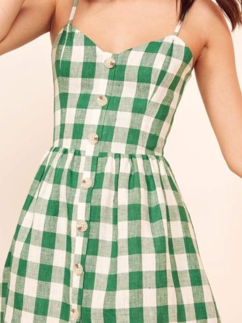 Reformation Velma Linen Minidress Green & White Check